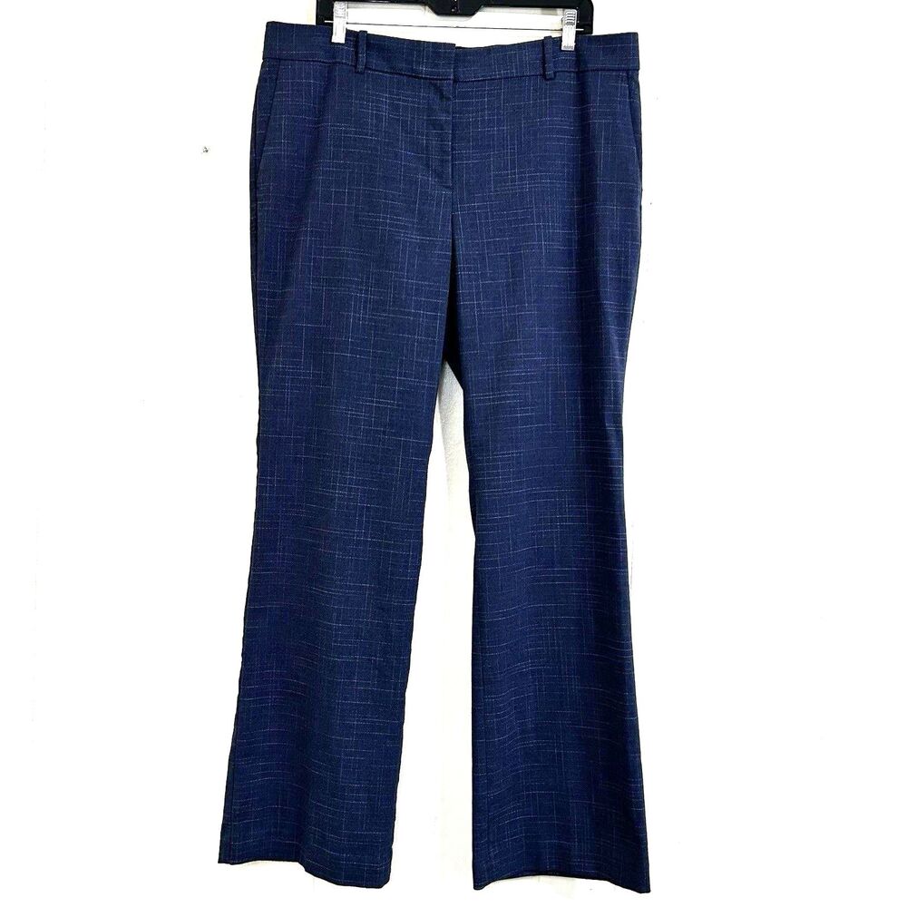 Ann Taylor Pants Womens Size 14 Navy Blue Plaid Dress Trousers Work Office Pants